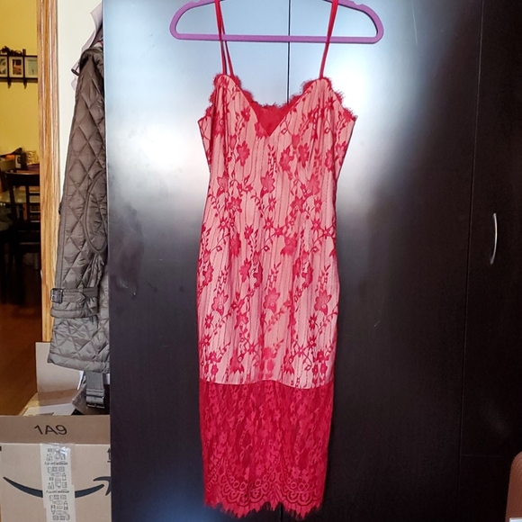 KEEPSAKE the Label Midi Red Lace Dress NWT